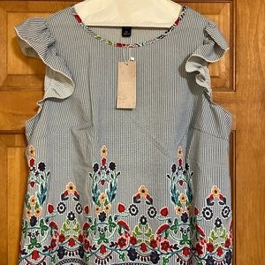 EMERY ROSE Plus Floral Print Ruffle Trim Blouse